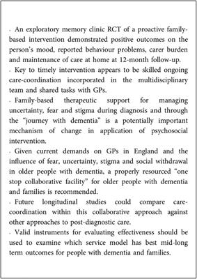 The memory clinic and psychosocial intervention: Translating past promise into current practices